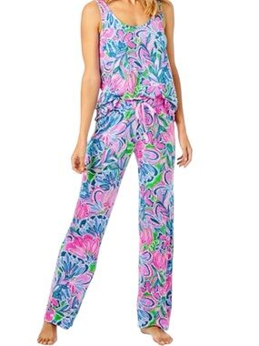 Lilly Pulitzer 30" Pajama Knit Pant Gecko Green Tiger Sunrise NEW
